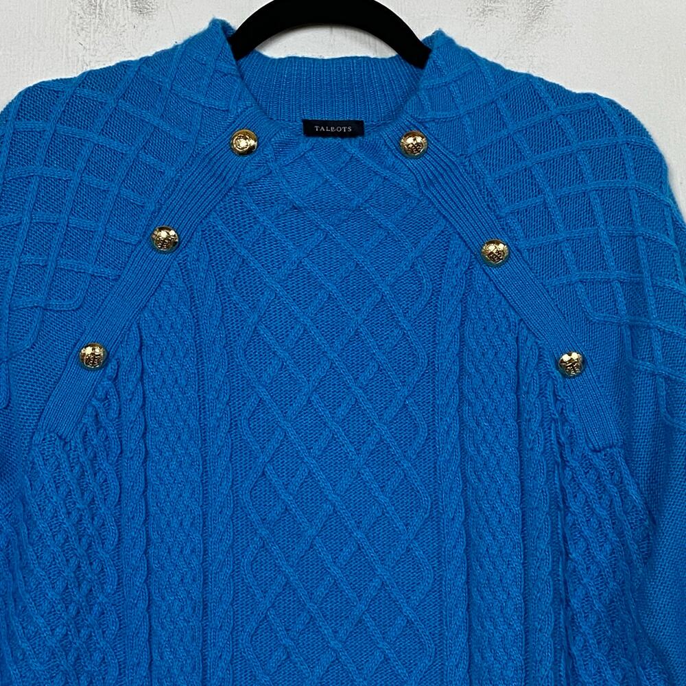 Talbots Women's Blue Mockneck Raglan Sleeve Cable Knit Sweater Size Large NWT - Picture 3 of 12